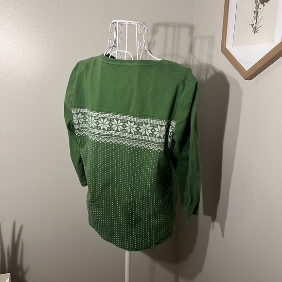 Kim Rogers Fair Isle Print 3/4 Sleeve T Shirt Green Size Petite L 100% Cotton - Picture 4 of 4